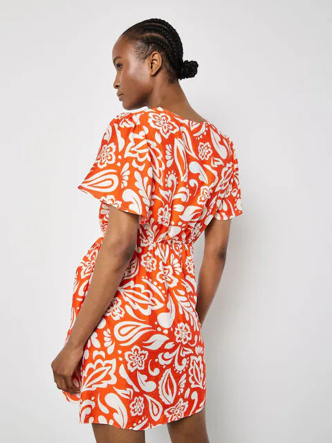 APRICOT-PRINT WRAP DRESS