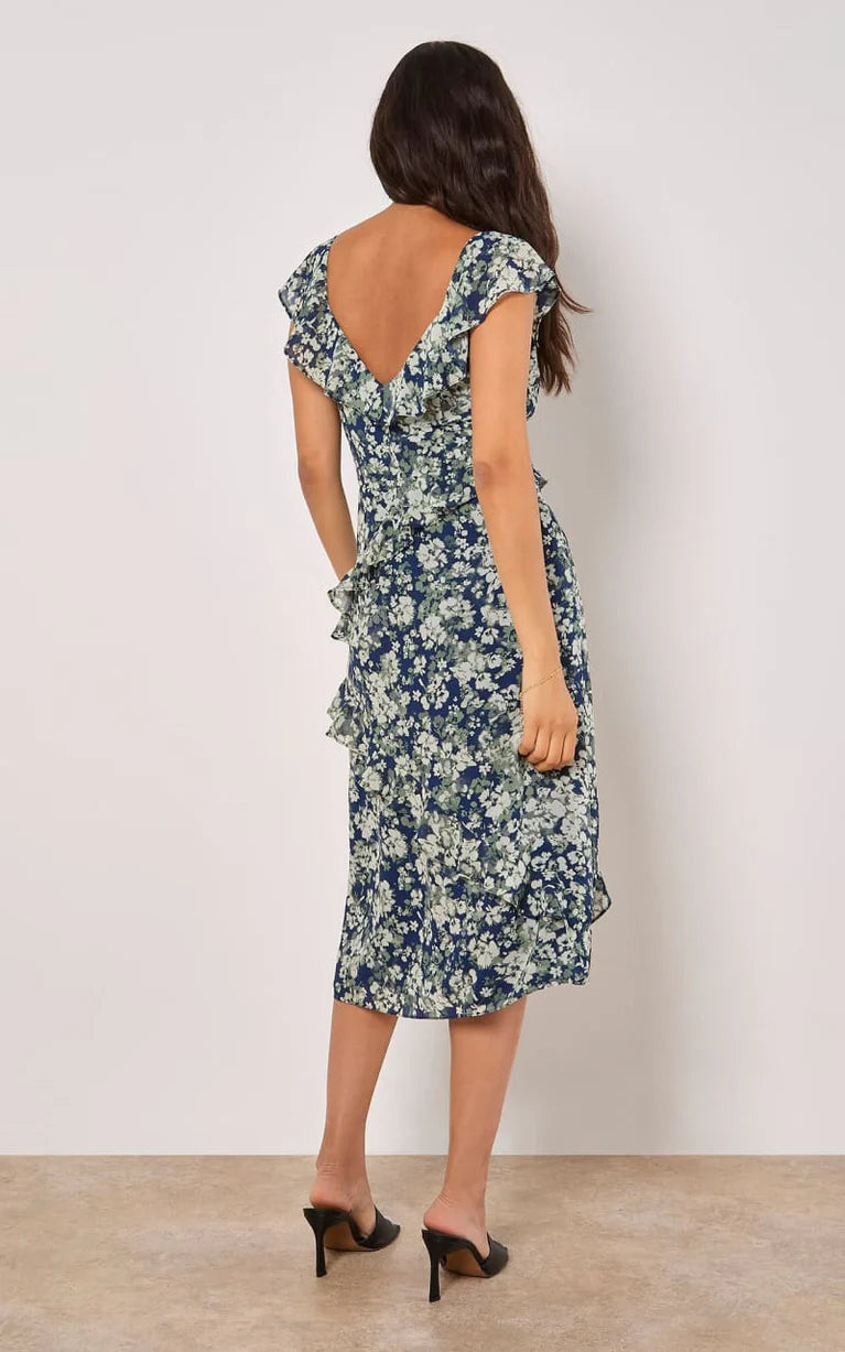 APRICOT-PRINT MIDAXI DRESS