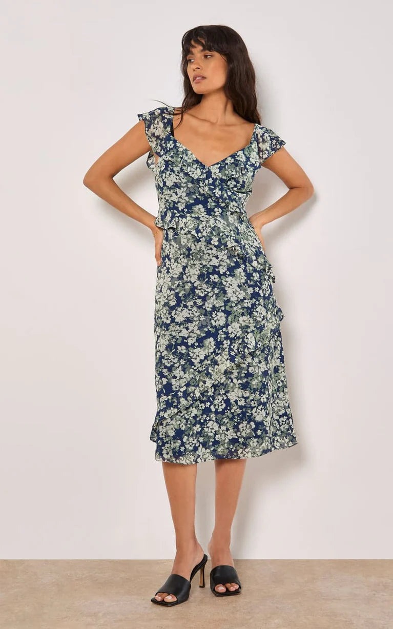 APRICOT-PRINT MIDAXI DRESS