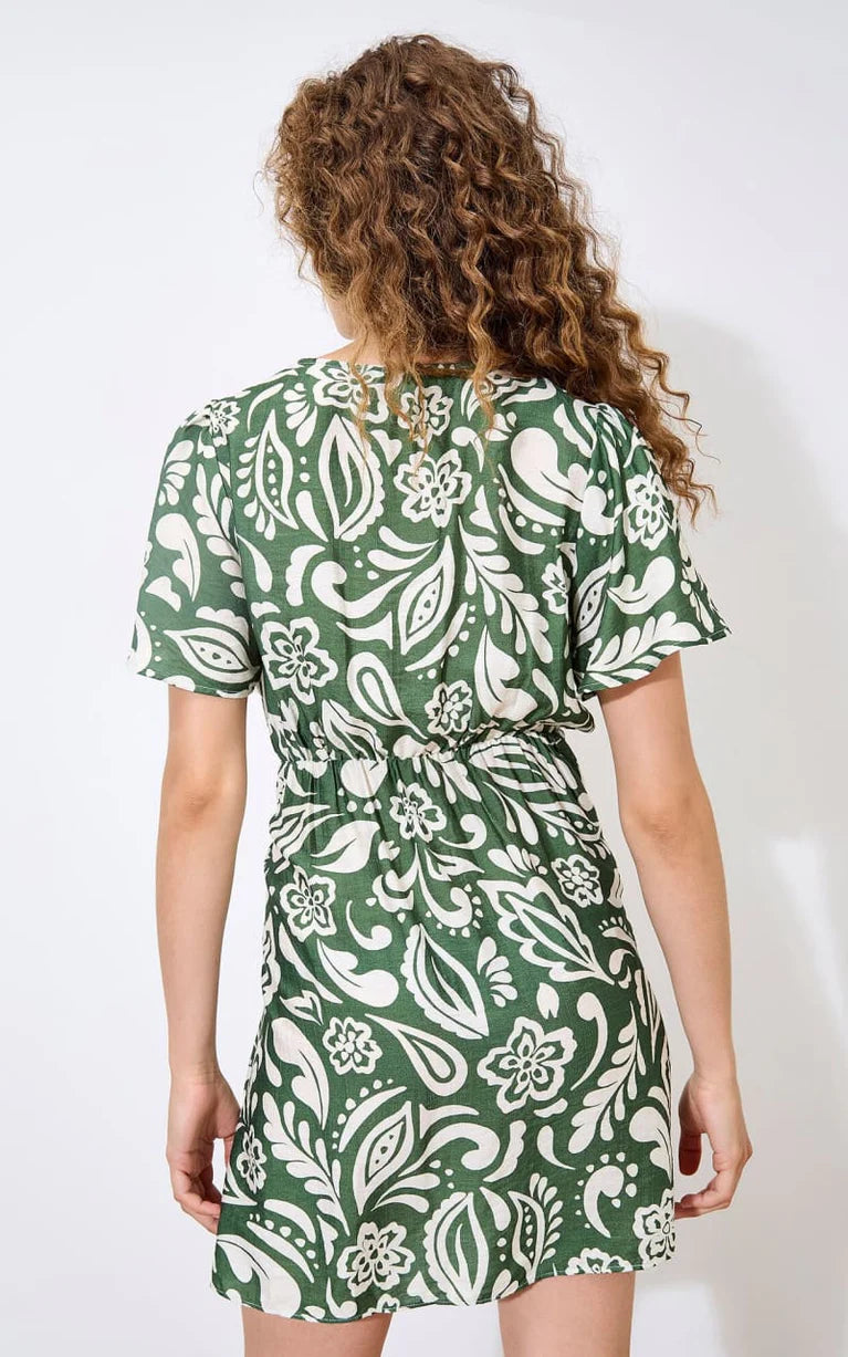 APRICOT-PRINT WRAP DRESS