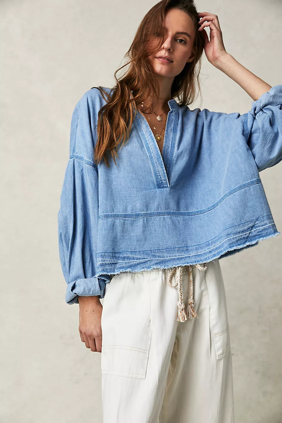 FREE PEOPLE-"JUDE" DENIM TOP