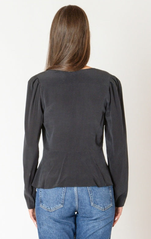 BLACK TAPE-PEPLUM BLOUSE