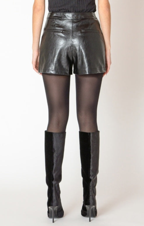 BLACK TAPE-FAUX LEATHER SHORT