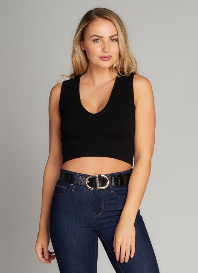 C'EST MOI DEEP V- NECK RIB TOP