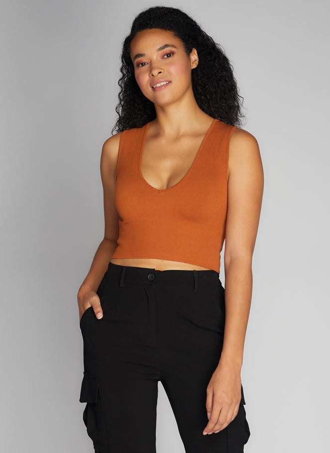 C'EST MOI DEEP V- NECK RIB TOP