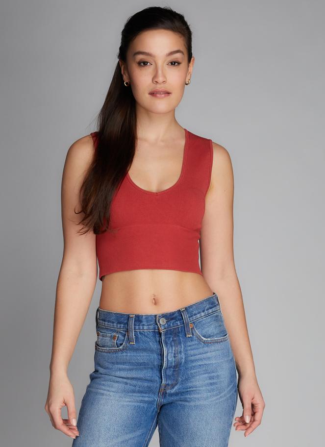 C'EST MOI DEEP V- NECK RIB TOP