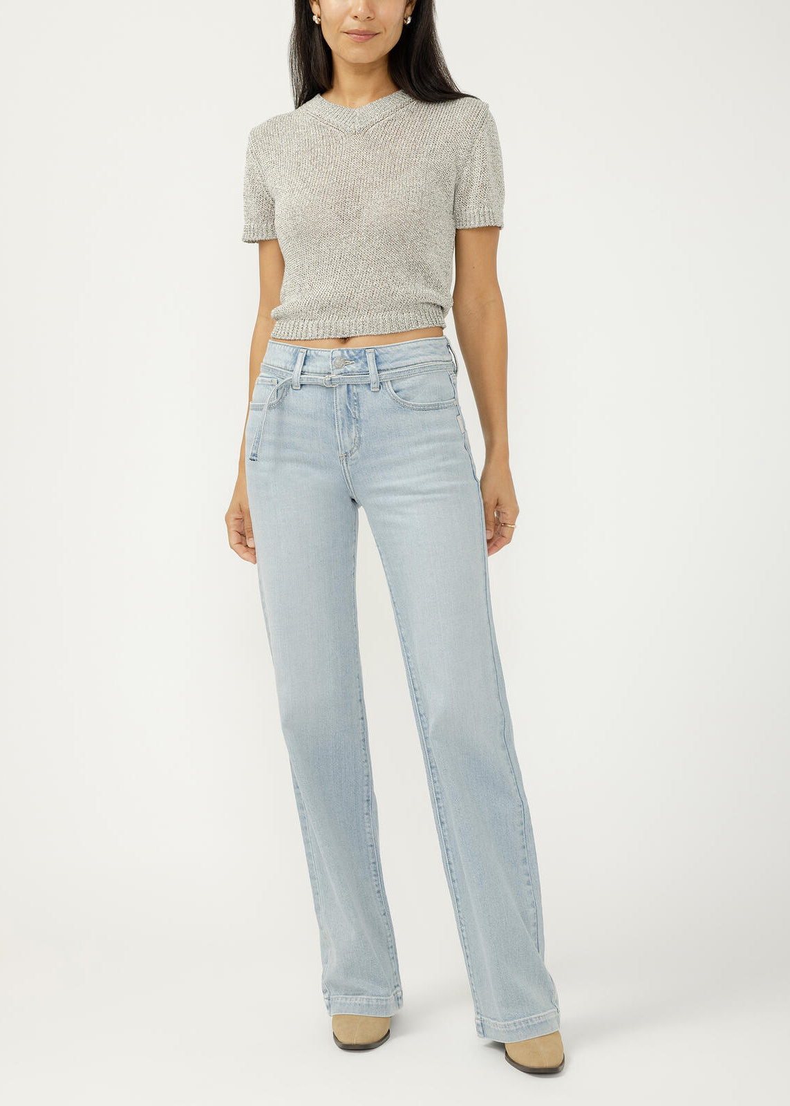 SILVER-"AVERY"TROUSER LEG JEAN