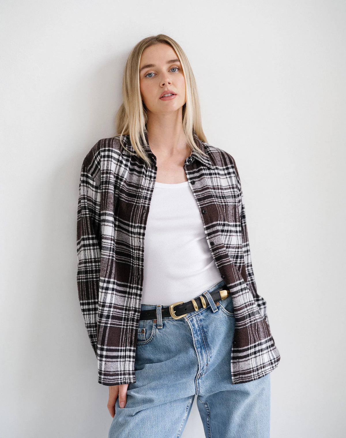 BRUNETTE THE LABEL-PLAID BUTTON UP