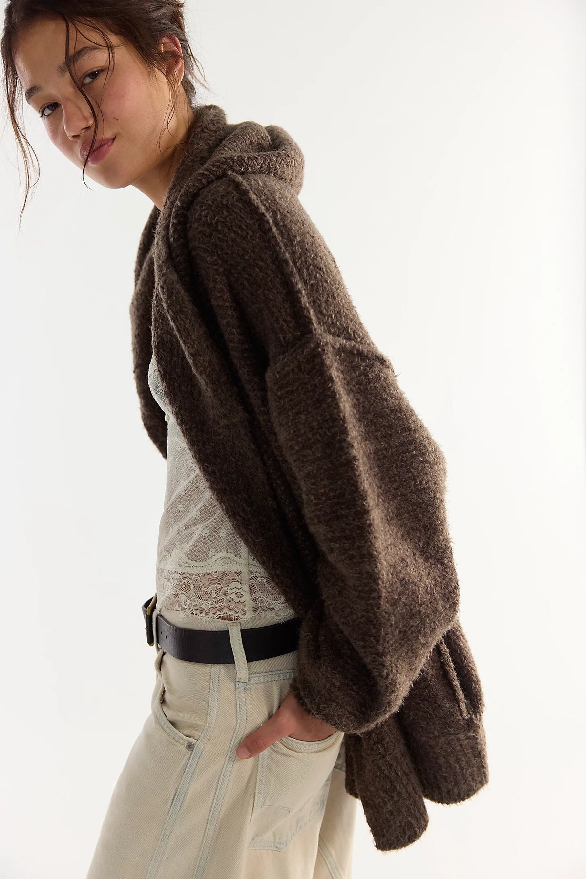 FREE PEOPLE-"THISTLE" HOODED CARDIGAN