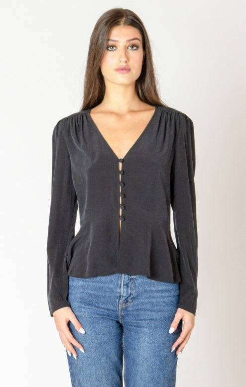 BLACK TAPE-PEPLUM BLOUSE