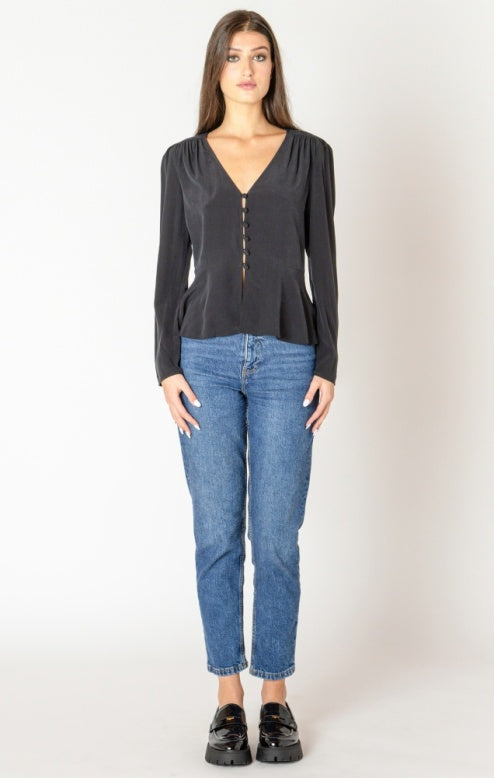 BLACK TAPE-PEPLUM BLOUSE