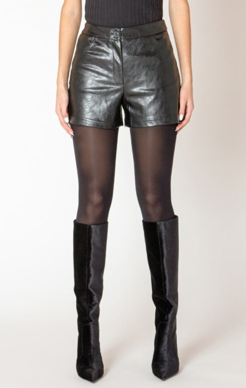 BLACK TAPE-FAUX LEATHER SHORT
