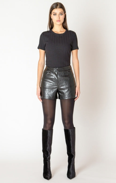 BLACK TAPE-FAUX LEATHER SHORT